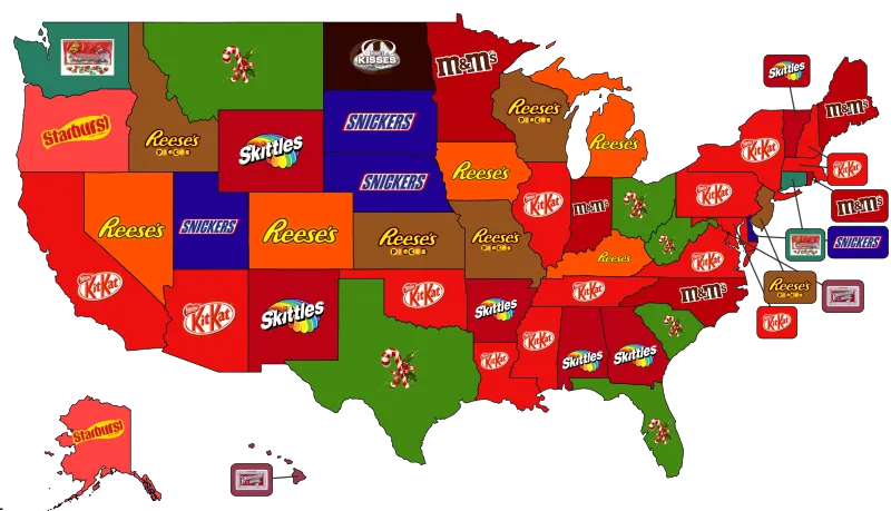 Favorite Christmas Candy by State, Holiday Calendar
