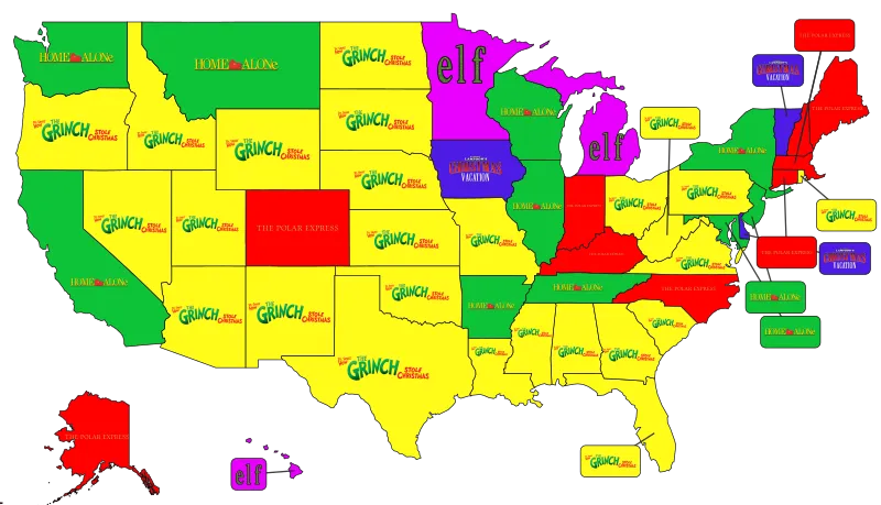 Favorite Christmas Movie by State, Holiday Calendar