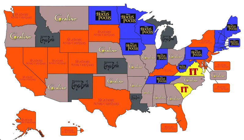 Favorite Halloween Movie by State, Holiday Calendar