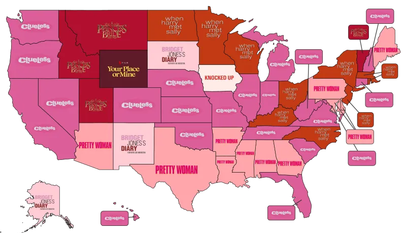 Favorite Rom Com by State, Holiday Calendar