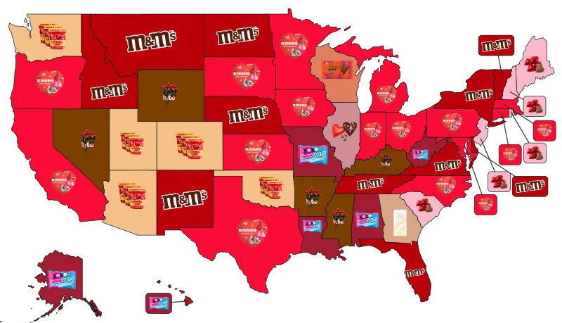 Favorite Valentines Day Candy by State, Holiday Calendar