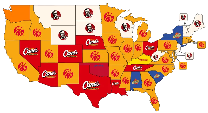 Most Popular Fast Food Fried Chicken by State, Holiday Calendar